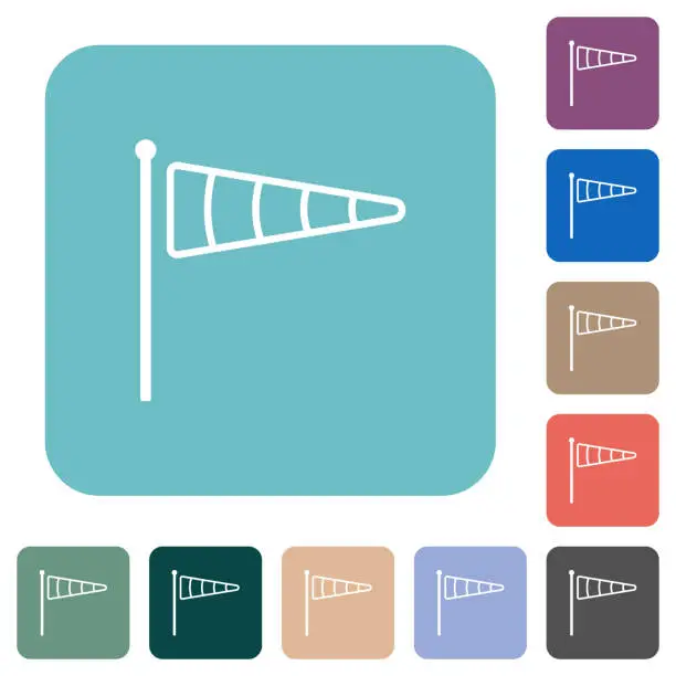 Vector illustration of Windsock indicator outline rounded square flat icons
