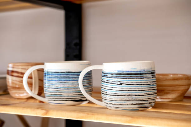 istock Handmade Ceramic Pottery. Rack with ceramic dishes in creative studio potter. 1331924529
