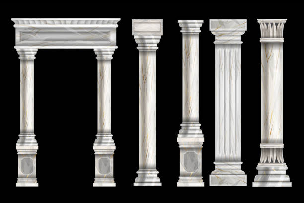 ilustrações, clipart, desenhos animados e ícones de conjunto de colunas de pedra romana, pilar grego de mármore vetorial, elemento de design de arquitetura do templo antigo. - column ionic capital isolated