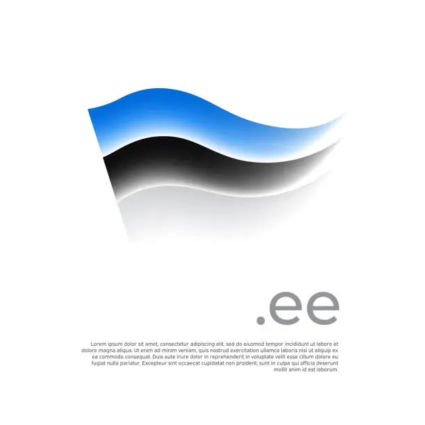 Vector illustration of Estonia flag. Stripes colors of the estonian flag on a white background. Vector design national poster with .ee domain, place for text. Brush strokes. State patriotic banner of estonia, cover