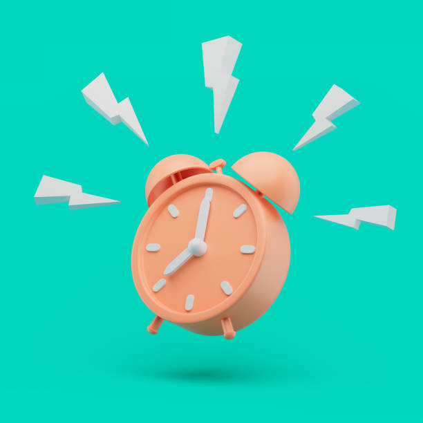 Alarm clock icon in action. Simple 3d render illustration on vibrant background.