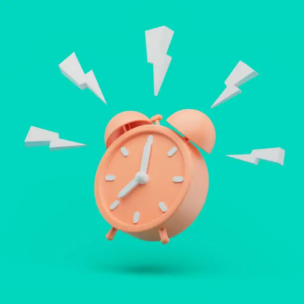 Photo of Alarm clock icon in action. Simple 3d render illustration on vibrant background.