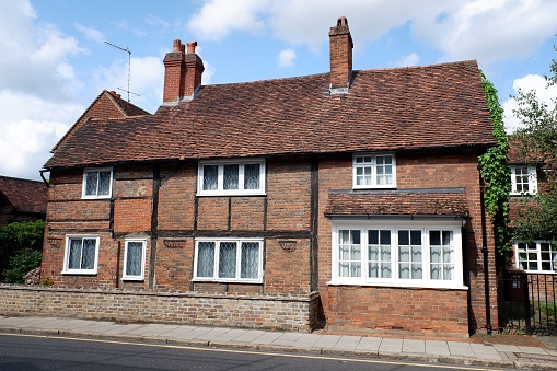 Rickmansworth, Hertfordshire, England, UK - August 2nd 2021: Historic cottages at 18 and 20 High Street, Rickmansworth