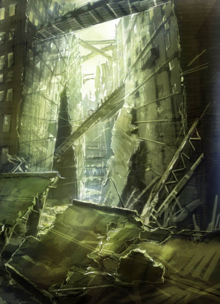 istock digital illustration of destroyed abandoned city street view environment landscape 1331933764