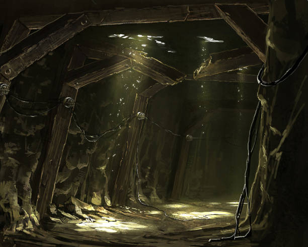 istock digital illustration of destroyed abandoned mining tunnel with sun light ray on ground 1331933943