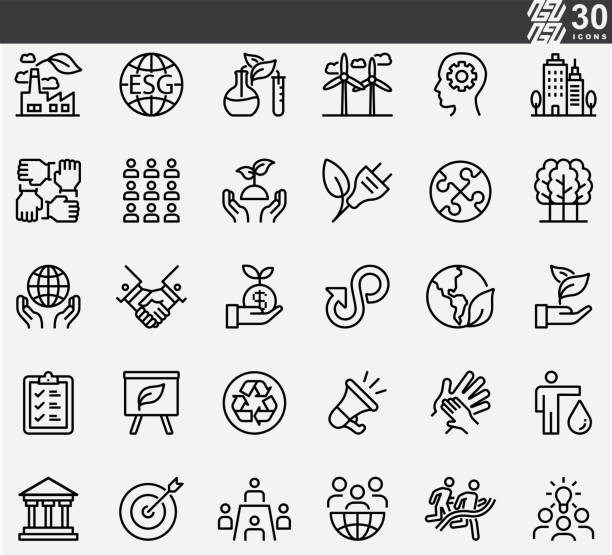 ESG,Environmental, Social, and Governance Line Icons ESG,Environmental, Social, and Governance Line Icons environment symbols stock illustrations