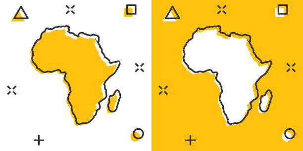 ilustrações de stock, clip art, desenhos animados e ícones de cartoon africa map icon in comic style. atlas illustration pictogram. country geography sign splash business concept. - africa map silhouette vector