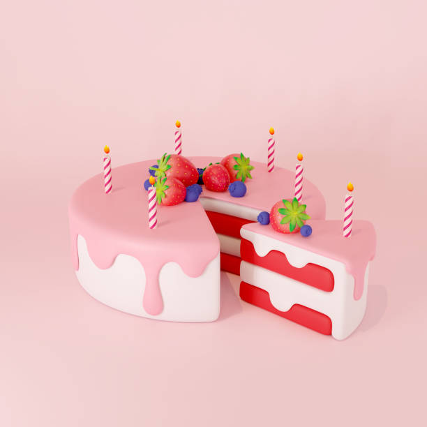 istock Cake with strawberry on a pink background. 3d render 1331935729