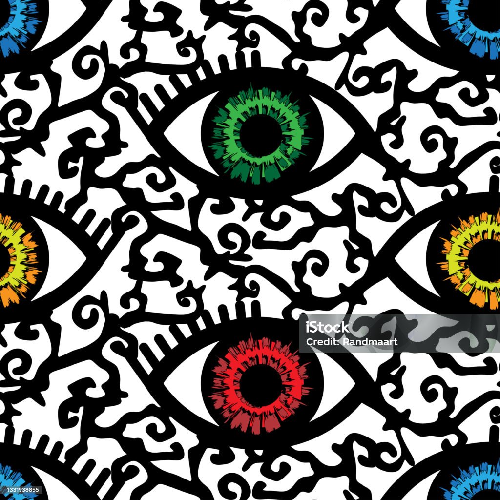 Gothic Simple Repeat Pattern Repeat Vector Pattern With Bright Eyes On White Background Gothic ...