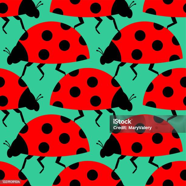Red Insect Pattern Ladybug Pattern Seamless Red Small Bug Background Beetle Vector Texture ...