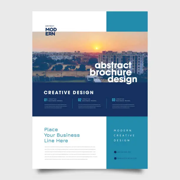 Vector illustration of Clean corporate business bifold brochure magazine print-ready design template with minimal, creative and abstract shapes in A4 format