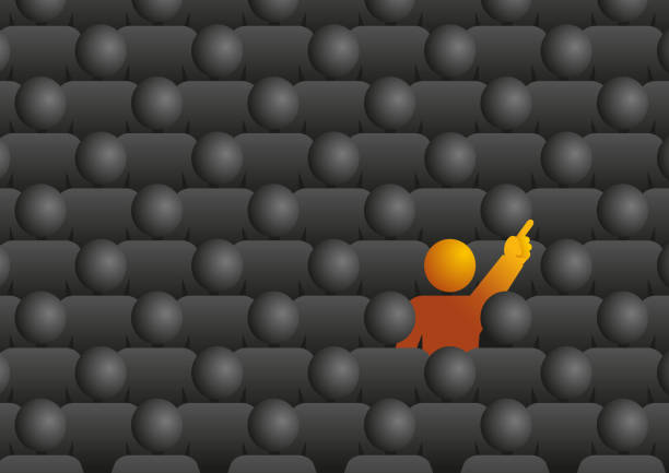 istock Symbol of the solution with a man who stands out by raising his hand. 1331942333