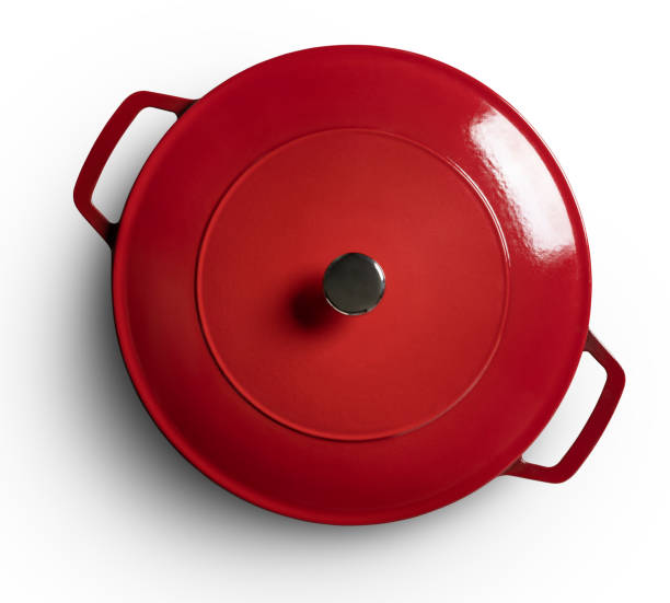 istock Red enameled cast iron pan with tho handles 1331944842