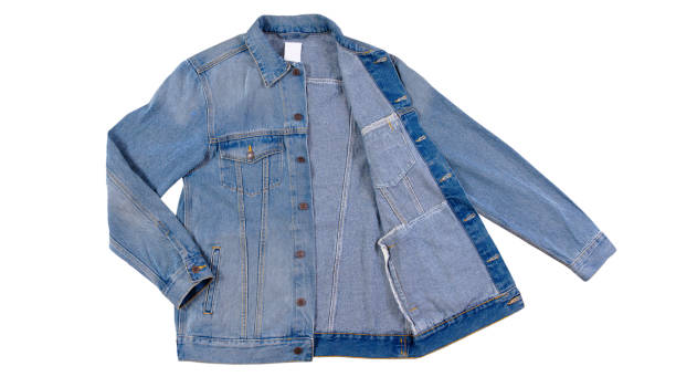istock Blue jeans jacket isolated on white background, denim jacket close up, 1331945089