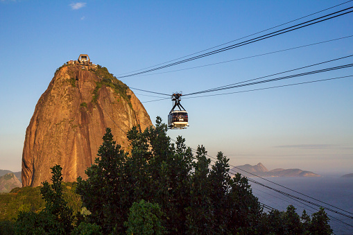 Rio de Janeiro, Brazil - December 21, 2012: Sugarloaf Mountain.\nYou can climb the mountain by cable car on funiculars, and in two stages: first to the Morro da Urca rock (220 m), and then to the top of Sugar Loaf (396 m).