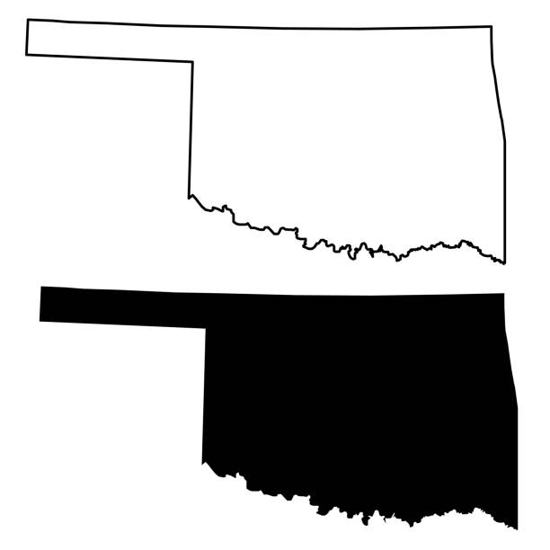 ilustraciones, imágenes clip art, dibujos animados e iconos de stock de mapa de oklahoma sobre fondo blanco. símbolo del estado de oklahoma. delinee la muestra del mapa de oklahoma. estilo plano. - oklahoma