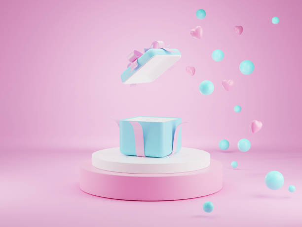 istock Geometry podium displays empty open gift box for product concept, 1331945422