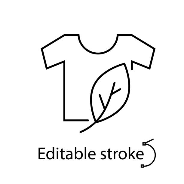 istock Organic material label outline icon. Shirt with leaf. Fabric feature. Textile industry 1331946795