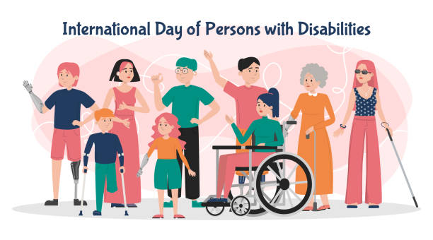illustrazioni stock, clip art, cartoni animati e icone di tendenza di striscione della giornata internazionale delle persone con disabilità - disabilità