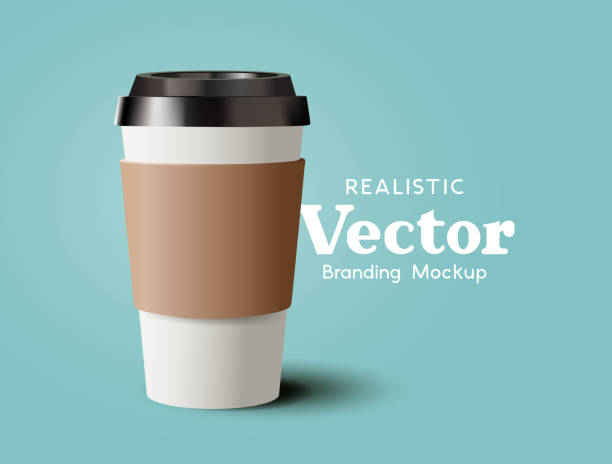 illustrazioni stock, clip art, cartoni animati e icone di tendenza di realistico takeaway coffee cup vector mock up - tazza da caffè