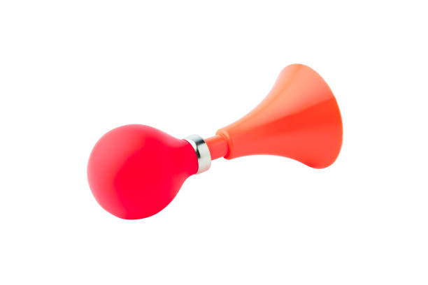 istock Red plastic bicycle air horn isolated on white background 1331951513