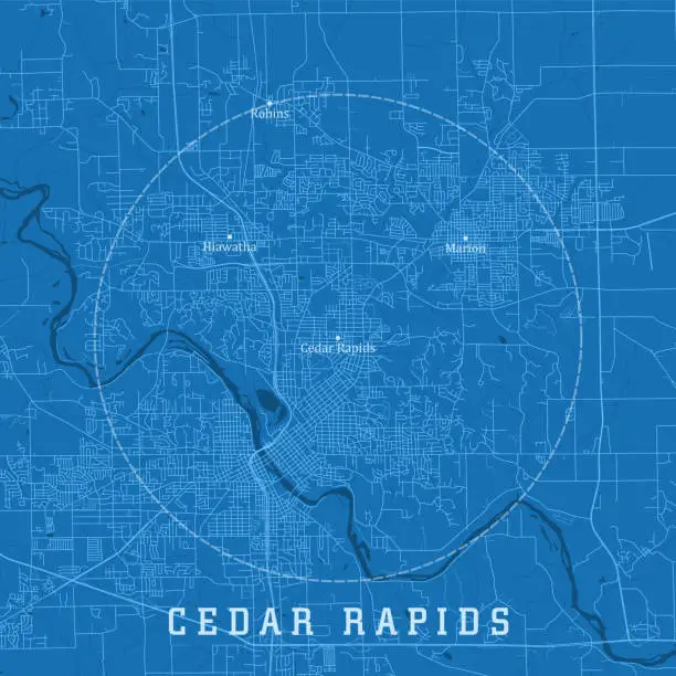 Vector illustration of Cedar Rapids IA City Vector Road Map Blue Text