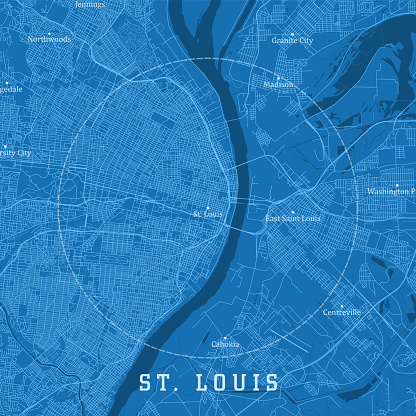 St Louis MO City Vector Road Map Blue Text. All source data is in the public domain. U.S. Census Bureau Census Tiger. Used Layers: areawater, linearwater, roads.