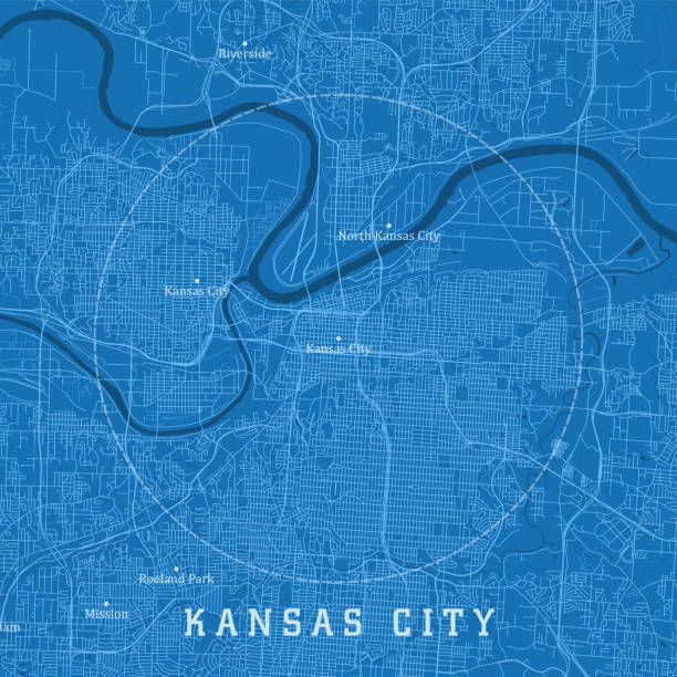 illustrations, cliparts, dessins animés et icônes de kansas city mo city vector road map texte bleu - kansas city missouri