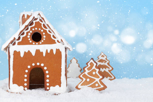 istock Christmas greeting card with gingerbread house 1331958469