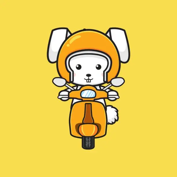 Vector illustration of Cute rabbit riding scooter cartoon icon illustration.