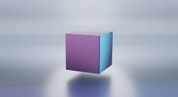 istock Cube or square box in gradient neon light in perspective angle view. Concept of creating objects in 3D programs, graphic design. Realistic illustration geometric block isolated on grey background 1331961378