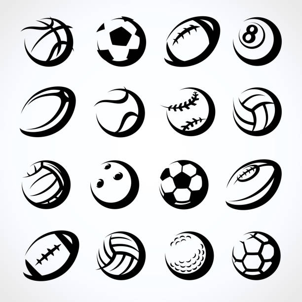 illustrazioni stock, clip art, cartoni animati e icone di tendenza di set palline sportive. collezione icone palline sportive. vettore - soccer sign ball speed