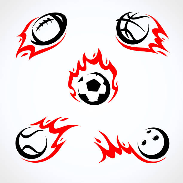 комплект спортивных мячей. коллекция иконок спортивных мячей. вектор - water fire circle ball stock illustrations