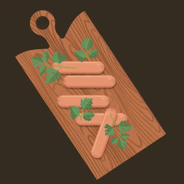 Vector illustration of Wooden Cutting Board with Sausage