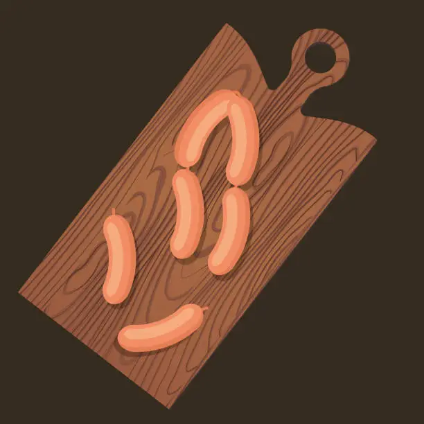 Vector illustration of Wooden Cutting Board with Sausage