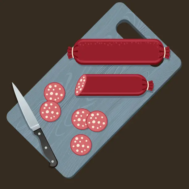 Vector illustration of Wooden Cutting Board with Salami