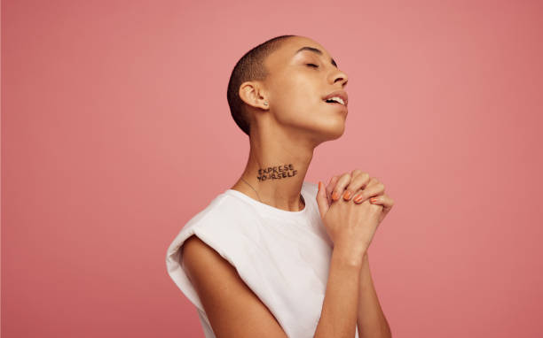istock Gender fluid woman with shaved head 1331968924