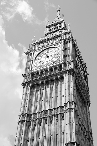London, United Kingdom - Palace of Westminster (Houses of Parliament) Big Ben clock tower. UNESCO World Heritage Site.