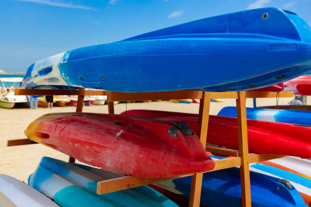 istock Surfboards stacked on the rack on a beach 1331970716