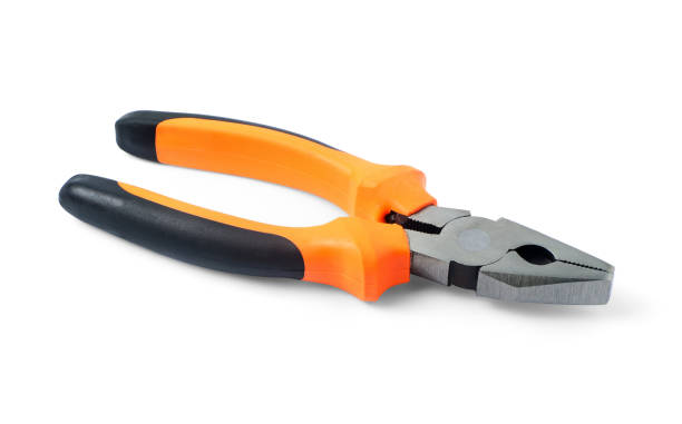 new metal pliers, orange and black rubber grip - pliers imagens e fotografias de stock