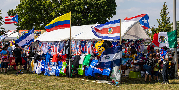 Milwaukee, WI USA 8/1/2021 Latin American Flag Vendor at the Milwaukee Puerto Rican Family Fest