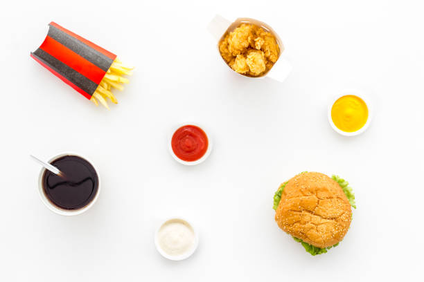 istock Fried chicken nuggets and burger potatoes with sauce 1331979339