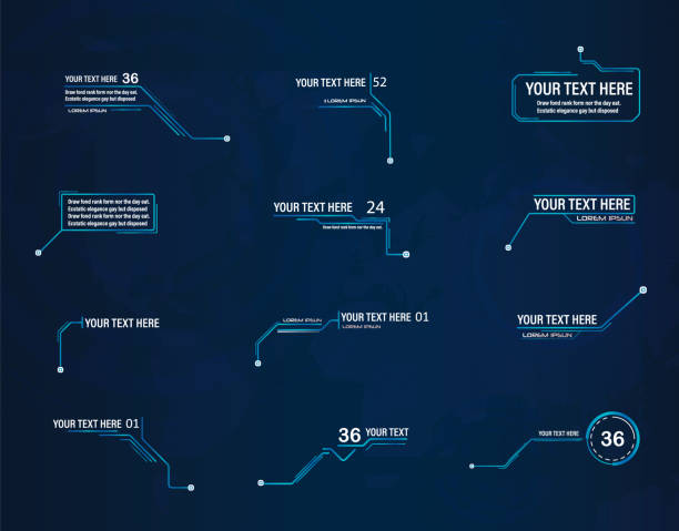 Futuristic style leader callout HUD. Modern digital templates applicable for frame layout. Information calls and arrows. The interface of the elements of the graphic set. Vector illustration Futuristic style leader callout HUD. Modern digital templates applicable for frame layout. Information calls and arrows. The interface of the elements of the graphic set. infographics design bar stock illustrations