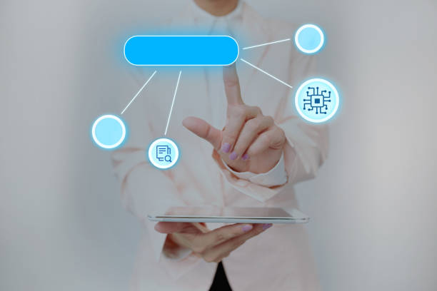 istock Lady In Uniform Standing Holding Tablet And Pressing On Virtual Button. Business Woman Carrying Pad Tapping Switch Showing New Futuristic Technologies. 1331982992