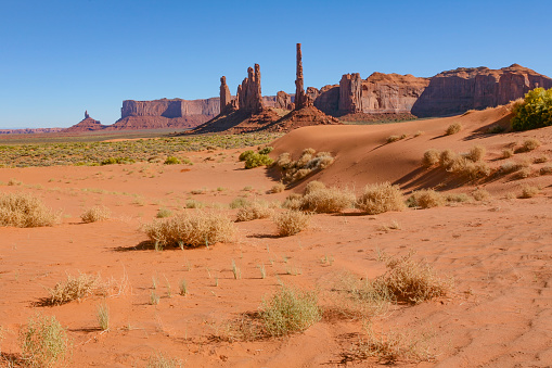 A view of the dramatic landscape of Arches National Park in Moab Utah