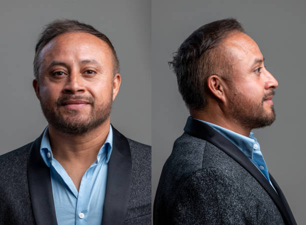istock Smiling hispanic mature man front and profile mugshots 1331985312