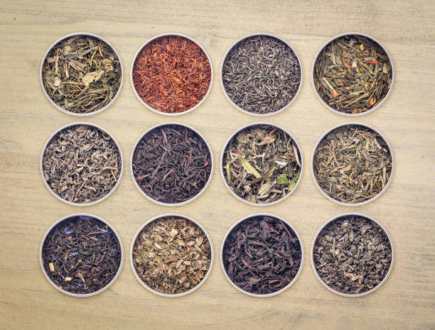 istock green, white, black and herbal tea set 1331987575