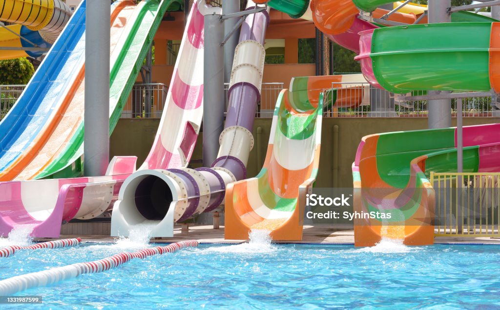 Aquapark , slides. Vacation, vacation concept Water Park Stock Photo