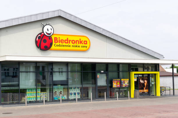 Biedronka chain store in Kobuck Kobuck, Poland - 25.07.2021 - Biedronka chain store in Kobuck ladybird stock pictures, royalty-free photos & images