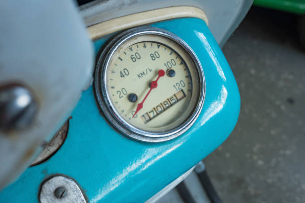 Blurry motorcycle meter, film photo